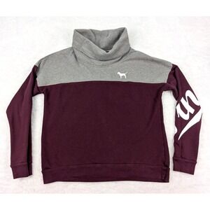 Victoria's Secret PINK Size M Burgundy/Gray Cowl Neck Sweatshirt Pullover Logo